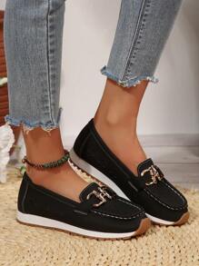 Damskie okrągłe noski, metalowa klamra, wycinane laserowo, oddychające, płaskie, codzienne buty na zewnątrz