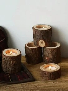 3/6 件装未加工天然木质乡村茶灯烛台，适合桌面装饰，可作为生日毕业礼物送给妈妈 - 彩色 - 查看 5