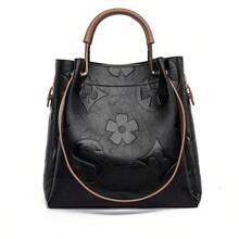 Large Capacity Sub Mother Shoulder Bag High-Class Feeling Bucket Bag Fashion Embossed Handbag - Black - View 4