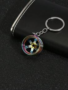 POLASUP 1pc Men's Keychain Creative Surprise Car Part Steel Ring Car Enthusiast Wheel Hub Modification Pendant - White - View 2