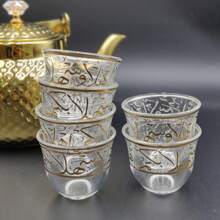 12 Peças Conjunto de Xícaras de Café de Vidro, Jogos de Chá. Lavagem Manual Apenas Cerâmica, Reutilizável, Isolado, Multiuso, Utensílios de Bebida com Padrão Dourado, Decoração de Cozinha Vintage. Xícaras Minúsculas Europeias Árabes para Adultos, Amantes de Chá, Amantes de Café, Mulheres, Homens. Xícaras de Chá Perfeitas para Restaurantes, Banquetes, Festas, Casamentos, Festivais, Aniversários, Entretenimento de Convidados - Cor transparente - Visão 6