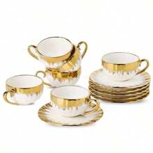 Luxury Style Coffee Cup & Saucer Set, 6/12pcs Vintage Coffee Cup & 6/12pcs Saucer Set, Tea Cup & Saucer Set, Coffee Mug & Saucer Set For Home Office Use, Household Drinkware Set, Kitchen Products - 白色*2套 - 查看 11