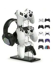1 pieza Estante de almacenamiento de 3 niveles para control de juego de acrílico, soporte para auriculares, soporte de exhibición transparente, colgador de exhibición para auriculares