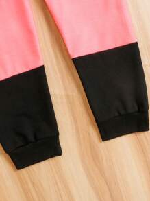 Set de 2 piezas de sudadera y pantalón de chándal con bloque de color y estampado de letras para niña preadolescente, ropa deportiva informal para primavera y otoño