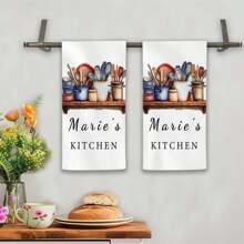 2PCS Personalized Dish Towel - Custom Tea Towel - Kitchen Decor - New Couple Gift - Wedding Gift - Family Name Kitchen Towel - Housewarming Gift