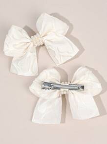 2pcs Yarn Hair Bow Clips For Girls,Fabric White Pearl Hair Bows Clips For Kids,Fashion Alligator Clips Hair Accessories For Toddlers Gifts