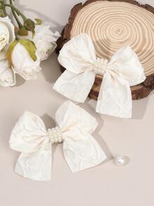 2pcs Yarn Hair Bow Clips For Girls,Fabric White Pearl Hair Bows Clips For Kids,Fashion Alligator Clips Hair Accessories For Toddlers Gifts