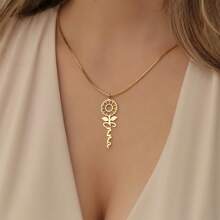 Elegant Custom Engraved Sunflower Necklace, Made Of Gold-Plated Stainless Steel, Perfect For Parties, Vacations, And Valentine's Day Gifts - Multicolor - View 8