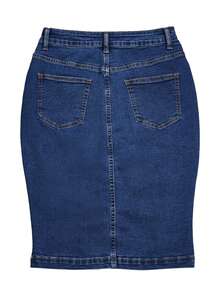 Women's Buttoned Elastic Waist Pockets Casual Denim Pencil Skirt - Blue - View 8