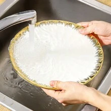 4pcs Ceramic Plates, 10/8 Inch Salad Plate, Homemade Golden Rim Pasta Plate, Dessert Appetizer Plate, Ceramic Dining Plate Kitchenware Set,Kitchen,Christmas Gift - Gold - View 9