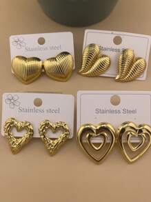 1 par/4 pares de aretes minimalistas con forma de corazón y flor geométrica, aretes mini ligeros y compactos de nicho coreano para mujeres
