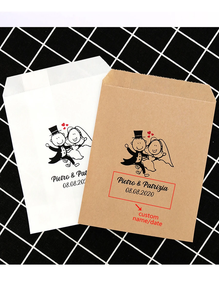 Personalized Paper Bags-Groom/Bride Pattern,Custom Names Wedding/Bride Shower Gift Bags,Set Of 25/50/100