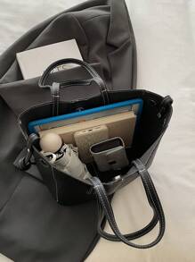 New Casual Simple Fashion Versatile Large Capacity Handheld Shoulder Tote Bag - Black - View 11