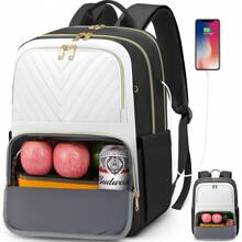 Lunch Backpack, Flight Approved 15.6 Inch Laptop Backpack With USB Port For Women, Black And White - 黑色 - 查看 1