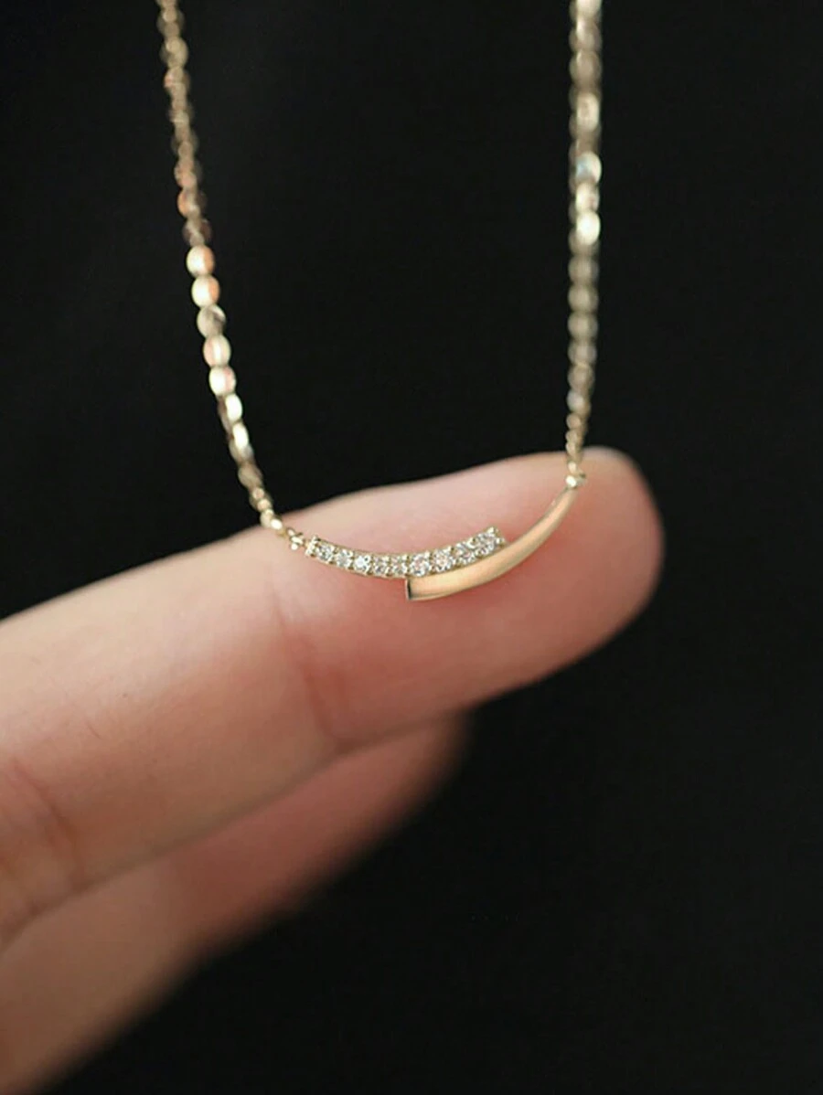 1pc Elegant S925 Sterling Silver Cubic Zirconia Arc Pendant Necklace, Delicate Women Jewelry, Friendship, Engagement, Party, Holiday Gift - Geometry - View 1