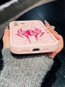 1 pieza Funda de teléfono suave y antichoque con diseño de tela de araña rosa, compatible con Iphone 16 Pro Max/16/16 Pro/15 Pro Max/15 Pro/15/14 Pro Max/14 Pro/14/13 Pro/13/12 Pro/12/11, adecuado para niñas