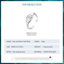 bamoer 1 chiếc nhẫn bạc 925 dày dặn, khắc hình ngôi sao và mặt trăng, có thể điều chỉnh kích thước, nhẫn đeo xếp chồng cho nữ, nhẫn cưới, quà sinh nhật. - Bạc - Xem 8