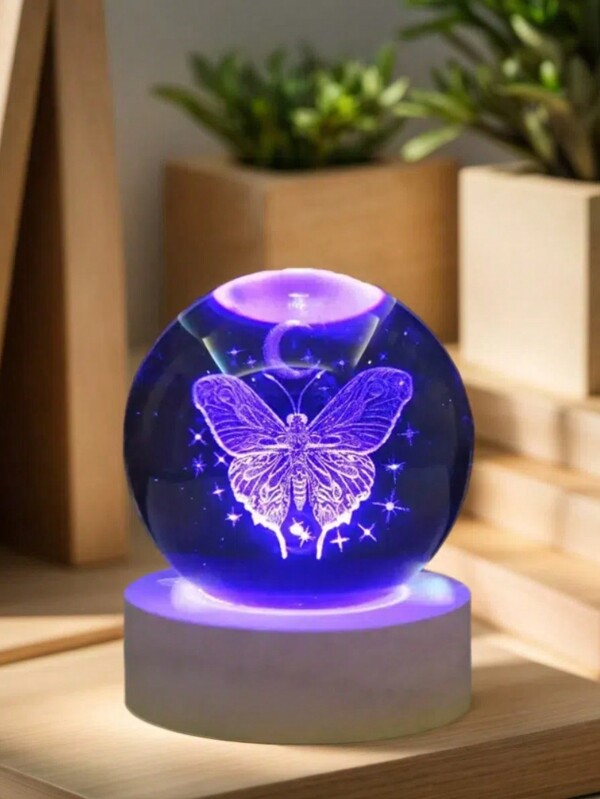 1pc 3D Laser Engraving ‌‌‌‌‌‌‌‌‌ Moon Butterfly Dark Light, Wing Shadow Butterfly Crystal Ball Night Light, Modern Polished Glass Decoration, Christmas, Halloween, Thanksgiving, Valentine's Day Ideal Gift, Suitable For Family, Friends, Colleagues, Home Office Decoration