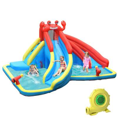 Lifezeal Inflatable Water Slide Crab Dual Slide Bounce House Splash Pool With 950W Blower