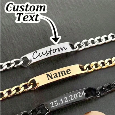 Classic Vintage Stainless Steel Men's Chain Curved Brand Bracelet Custom Engraving Bracelet Personalized Fashion Adjustable Name Bracelet Wedding Jewelry Anniversary Valentine's Day Gift For Boyfriend Husband Christmas Gift For Men With Gift Box,Multi-Functional,Durable,Ornamental,Reusable,Exquisite,Stylish,High-Quality,Colorful,Modern,Custom,Personalized,Unique,Ideal Gifts For Him,Ideal Gifts For Her