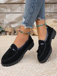 Mocasines casuales con borlas para mujer, estilo inglés versátil y a la moda, cómodos, aptos para la primavera y el otoño - Negro - Ver 5