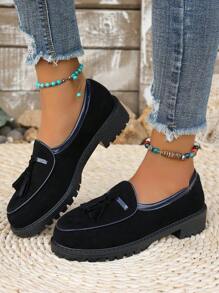 Mocasines casuales con borlas para mujer, estilo inglés versátil y a la moda, cómodos, aptos para la primavera y el otoño - Negro - Ver 2