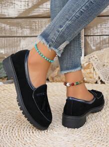 Mocasines casuales con borlas para mujer, estilo inglés versátil y a la moda, cómodos, aptos para la primavera y el otoño - Negro - Ver 4