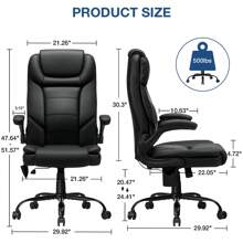 Hoffree Big And Tall Office Chair, 500LBS Executive Desk Chair With Adjustable Lumbar Support Ergonomic Computer Leather Chair With Padded Flip Up Arms And Spring Cushion For Home Office - Black - View 10