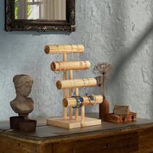 Vintage Style Jewelry Display Stand, Wooden T-Bar Necklace & Bracelet Holder, Suitable For Displaying, Selling, And Storing Bracelets, Rings, Earrings, Great For Sunny Travel, Back To School Season And More - Brown - View 7