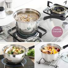 3PCS Stainless Steel Pans Set, Induction Pot And Pan Set With Glass Lids, Includes 16cm, 18cm & 20cm Saucepans, Cookware Set Compatible With Induction, Gas And Electric Hob,Suitable For Various Stoves - Silver - View 6