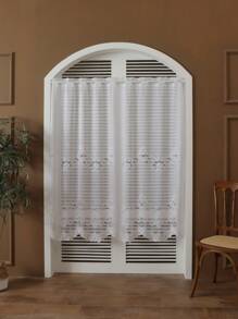 1 件白色弧形牡丹蕾丝杆口袋薄纱窗帘，简约田园风格半透明薄纱窗帘，适用于厨房、咖啡厅、客厅、办公室家居装饰 - 白色 - 查看 10