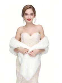 1pc Bridal Furry Wrap, Long Fluffy Warm Shawl For Bride, Suitable For Wedding Gown, Evening Dresses, Shawl Accessories Fall Clothes For Women - Multicolor - View 2