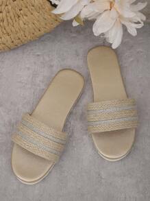 2025 New Arrival Summer Women Fashionable Casual Flat Strap Slide Sandals, Lightweight Easy Wear - Beige - View 7