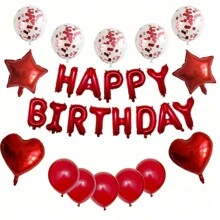 27pcs/Set Happy Birthday Letter Balloon Rose Gold Silver Foil Star Heart Balloon For Adult Birthday Party Decoration - Multicolor - View 4