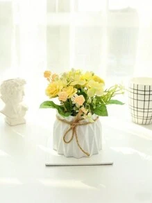 Artificial Flower Potted Plants, Creative Home Decor Potted Plants, Lilac, Rose, Camellia, Bookshelf & Desk Bedroom Vase With Jute Rope Simulated Floral Decor, Non-Withering Green Plant Decor Items, Household Essential - Multicolor - View 16