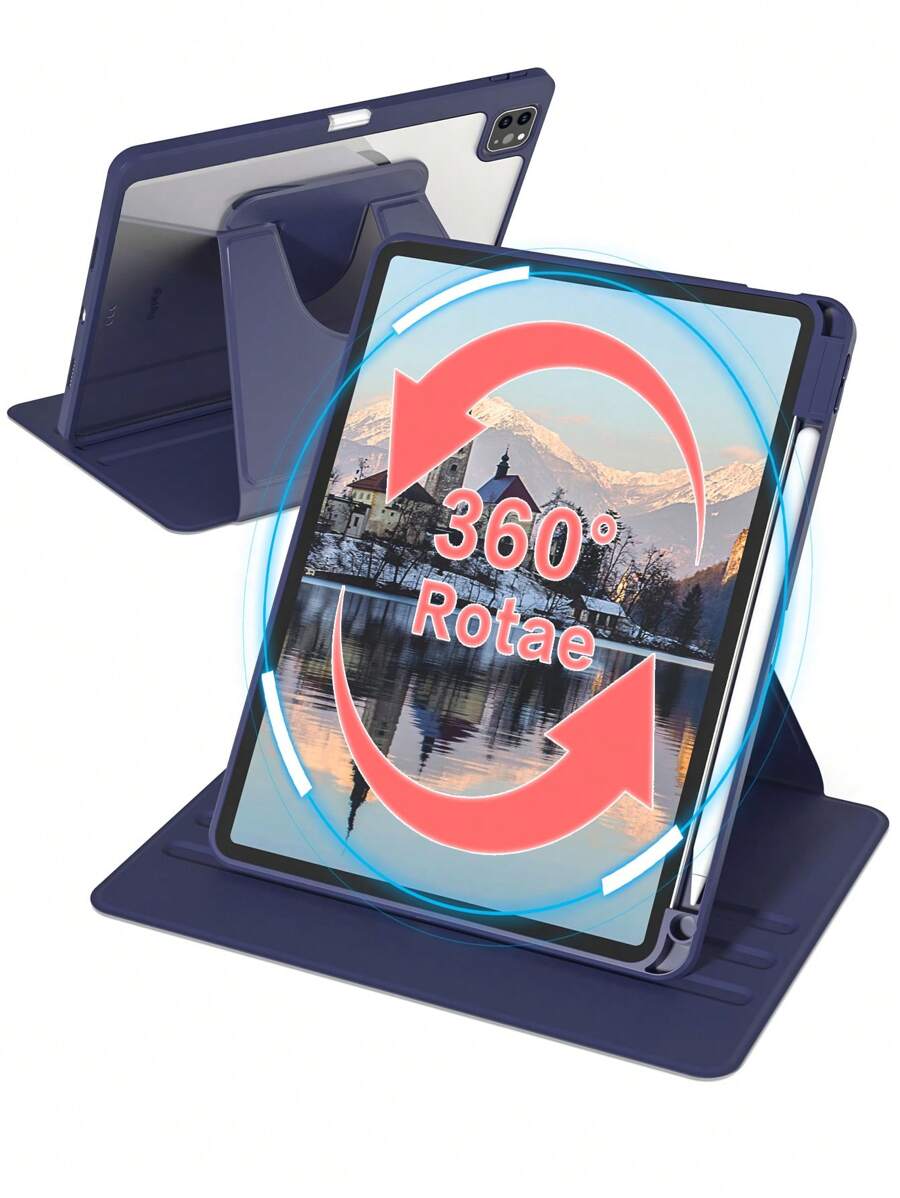 360度旋转保护壳，兼容iPad，兼容Apple Pencil插槽，防震，自动唤醒/睡眠，可调节观看角度 - 深蓝色 - 藏蓝色 - 查看 1