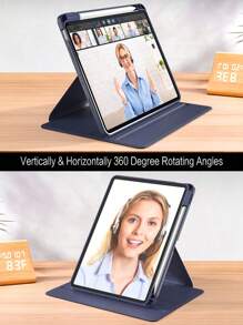 360度旋转保护壳，兼容iPad，兼容Apple Pencil插槽，防震，自动唤醒/睡眠，可调节观看角度 - 深蓝色 - 藏蓝色 - 查看 8