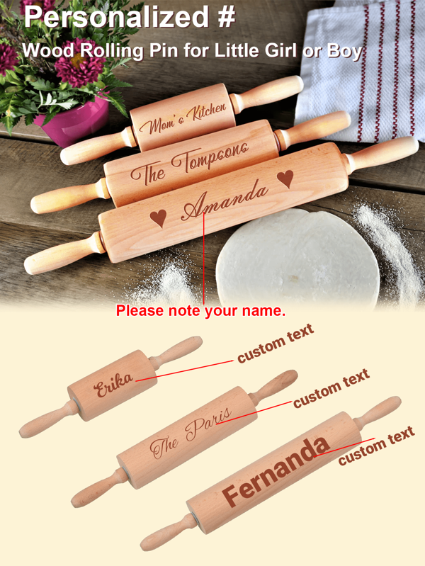 Mattarello in legno personalizzato per bambine o bambini, mattarello per ragazze/ragazzi, mattarello per compleanno di bambini, mattarello per bambini personalizzato, attrezzi di artigianato per bambini