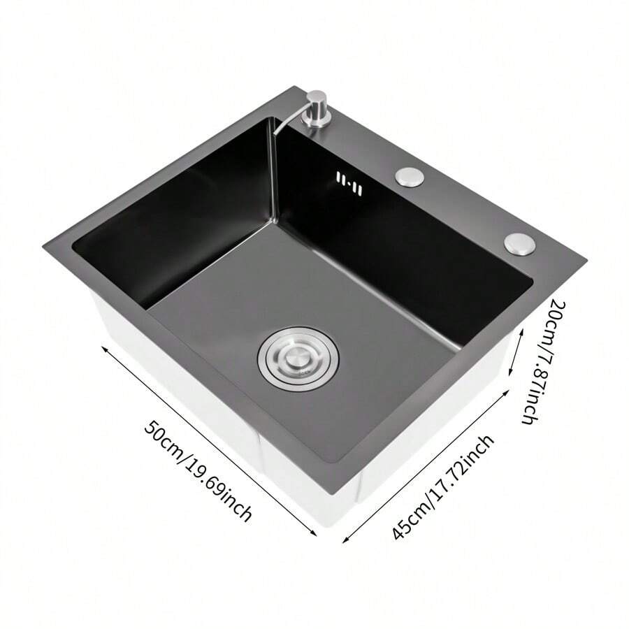 "5045 Black Diamond Kitchen Sink With Drain Set And Soap Dispenser" - Black - View 1