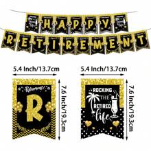 Decoraciones para fiesta de jubilación para hombres y mujeres: Pancarta de "Feliz jubilación" en negro y dorado, kit de adornos colgantes ondulados para decorar la fiesta de jubilación