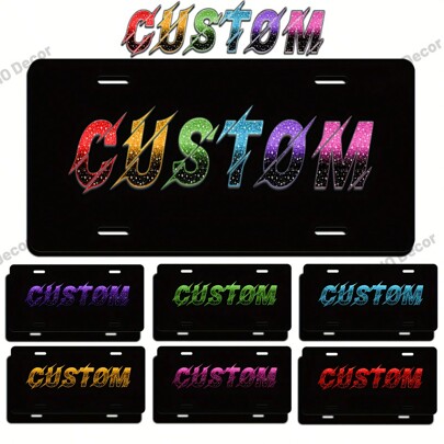 Customized Glitter Text Car Plate - Personalized Stainless Steel Sign With Your Logo, Suitable For Business, Home, Bar, Cafe And Garage Decor, Outdoor
