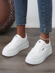 New Breathable White Sneakers, Thick Sole, Height Increasing, Casual Sports Outdoor Hiking Korean Style Shoes, Anti-Slip, Spring/Autumn