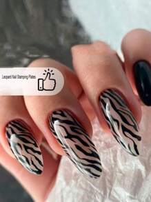 1pc 12cm Cute Animal Nail Art Stamping Plate, Leopard Print Nail Art Stamping Template, Nail Art Stamping Plate, Stainless Steel Material, Reusable DIY Nail Art Stamping Tool - Silver - View 5