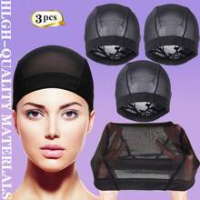 制作假发用的假发帽 1-6 件 女士圆顶网状蕾丝前假发帽（黑色）