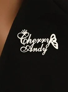 优雅定制双名蝴蝶胸针个性化不锈钢字母别针适用于背包、帽子和服装配饰节日珠宝女士礼物 - 如圖 - 查看 2