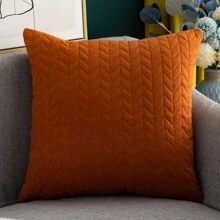 1pc Velvet Wheat Ears Decorative Pillow Case, Bohemian Style For Living Room/Bedroom, All Season Use - Orange - View 1