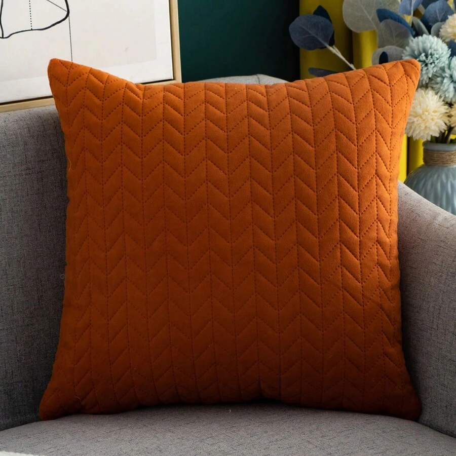 1pc Velvet Wheat Ears Decorative Pillow Case, Bohemian Style For Living Room/Bedroom, All Season Use - Orange - View 1