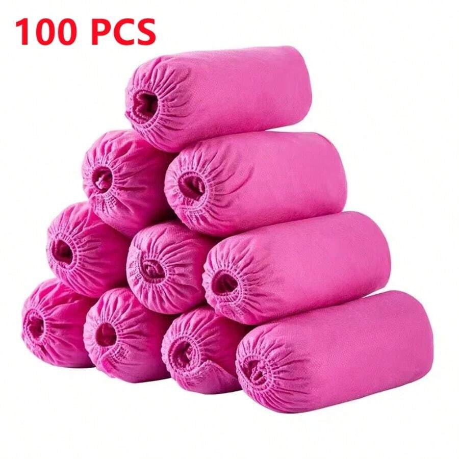 Disposable Boot Shoe Covers 100 Count Foot Booties Shoe Coverings Non Slip Shoe & Boot Covers For Indoor Outdoor Home Workplace - Pink - View 1