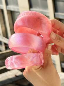 1 pièce Bracelet en résine asymétrique géométrique rose dégradé rêveur et pailleté, convient pour les vacances et pour un port quotidien