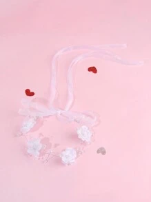 1 件装新娘婚礼花环女士白色花朵珍珠头饰配长丝带优雅花环婚礼节日花卉头饰花环新娘伴娘花童头饰婚礼派对节日礼物花环女士发饰 - 白色 - 查看 2